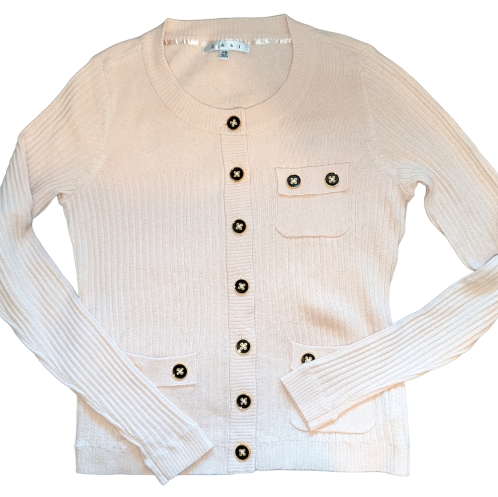 CAbi cotton cashmere blend petal pink button front cardigan XS